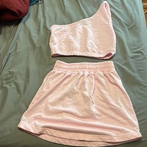 baby pink skirt sport set